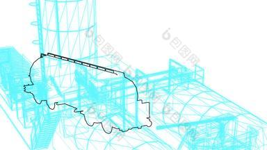 呈现线框架模型工业建筑大纲石油坦克画